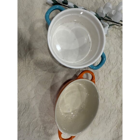Miniature Blue & Orange Ceramic Casserole Dishes With Lids Butlers - Picture 9 of 14